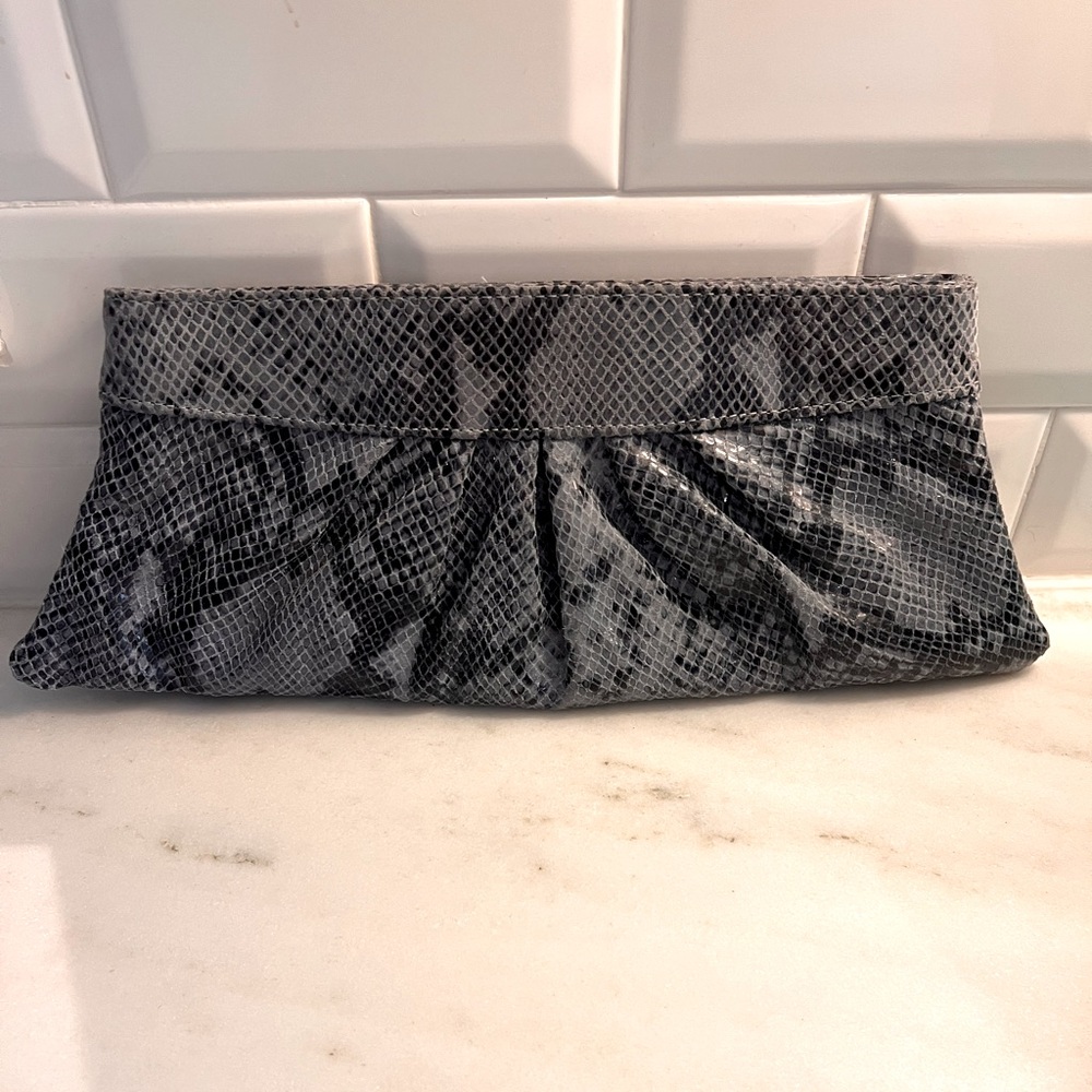 Lauren Merkin grey snakeskin clutch